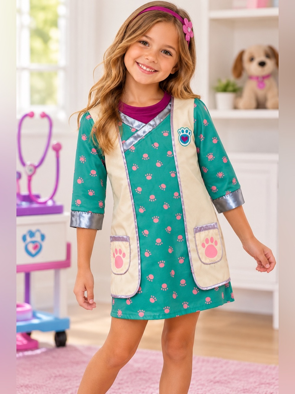 Disney Store Doc McStuffins Pet Vet Costume Dress Size 7/8 Coat dress